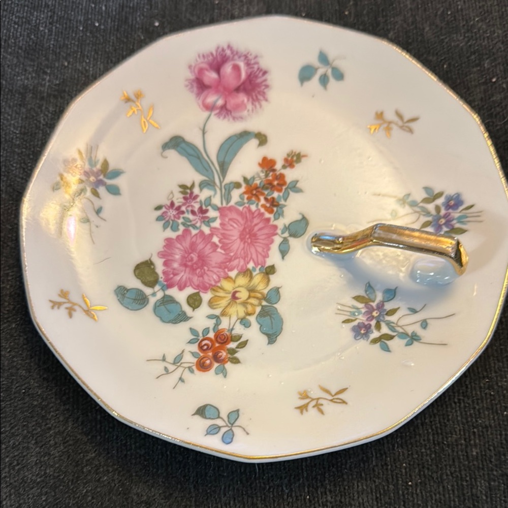 Floral Porcelain Plate with Gold Accents